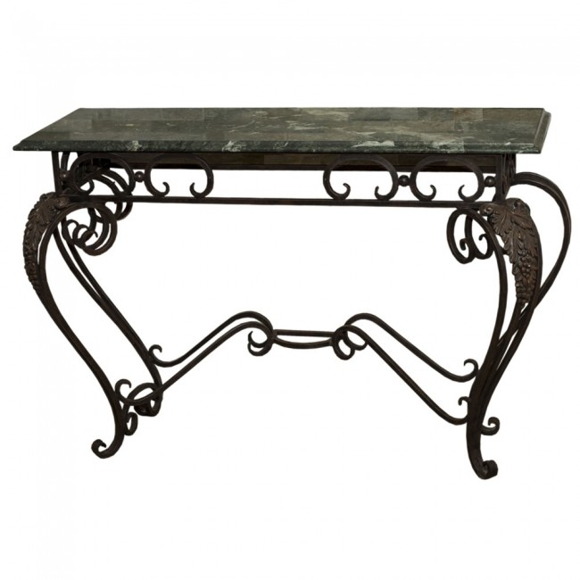Ex Hotel Marble Console Table With Wrought Iron Base