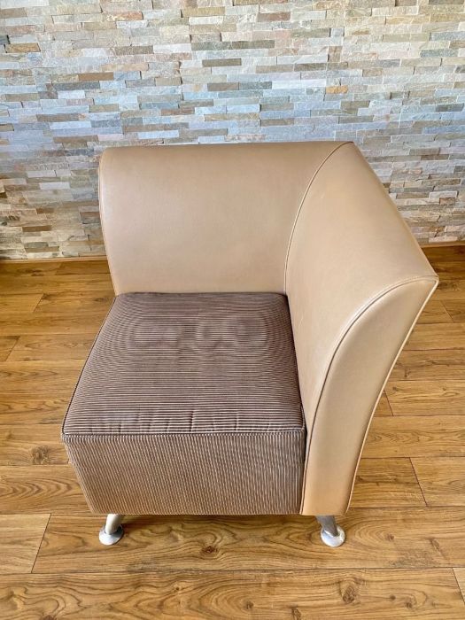 Ex Hotel Corner Chair in Leather and Dark Striped Fabric