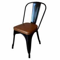 Black Metal Chair with Brown Faux Leather Seat Pad
