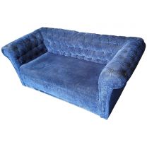 Button Back Sofa in Blue Fabric
