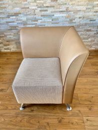 Ex Hotel Corner Chair in Leather and Light Striped Fabric.
