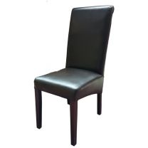 Brown faux leather scroll back chair