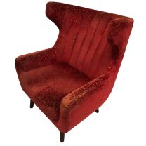 Extra Large Armchair Upholstered in Red Fabric