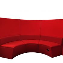 Rounded lounge booth with wall and power outlet