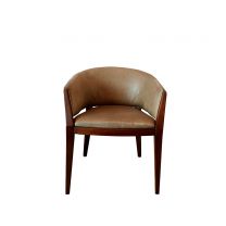 Vintage Look Tan Leather Winged Armchair, with Handcrafted Curved Oak Legs
