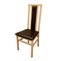 Lightwood framed high back chair with black seat and back