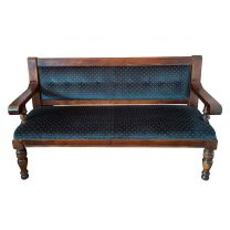 Blue Pub Style Bench with wooden legs