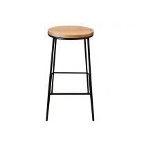 Black Metal Framed Stool With Wooden Seat 