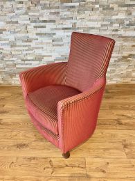 Ex-Hotel Luxury Tub Style Chair in Red and Gold Striped Fabric.
