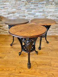 Joblot of 3 Used Bar / Bistro Tables with Heavy Ornate Cast Bases.