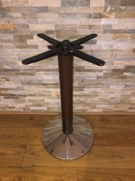 Used Chrome Table Base with Wood Effect Column and Adjustable Feet.