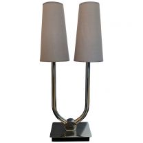 Beige Twin Bedside Lamp With Chrome Base
