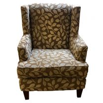 Brown And Cream Floral Winged Armchair