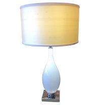 White Bedside Lamp with Chrome Base