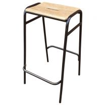 Classic Stools with Metal Frame and Wooden Seat